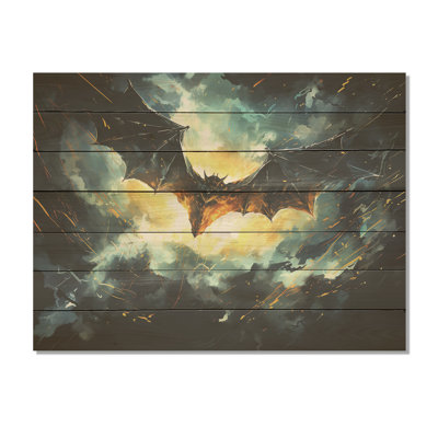 Blue Watercolor Night Bat Charm I - Animal Bat On Wood Print