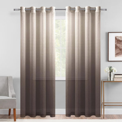 2 panneaux de rideaux transparents dégradés en faux lin avec œillets semi-voilés pour la chambre à coucher et le salon, plusieurs couleurs disponibles