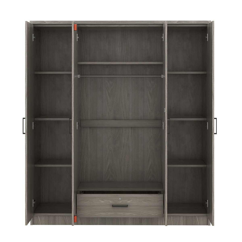 Armoire-penderie à 4 portes avec armoire, Gris, (H 67,90 po x l 59,20 po x P 19,20 po) Jointure in