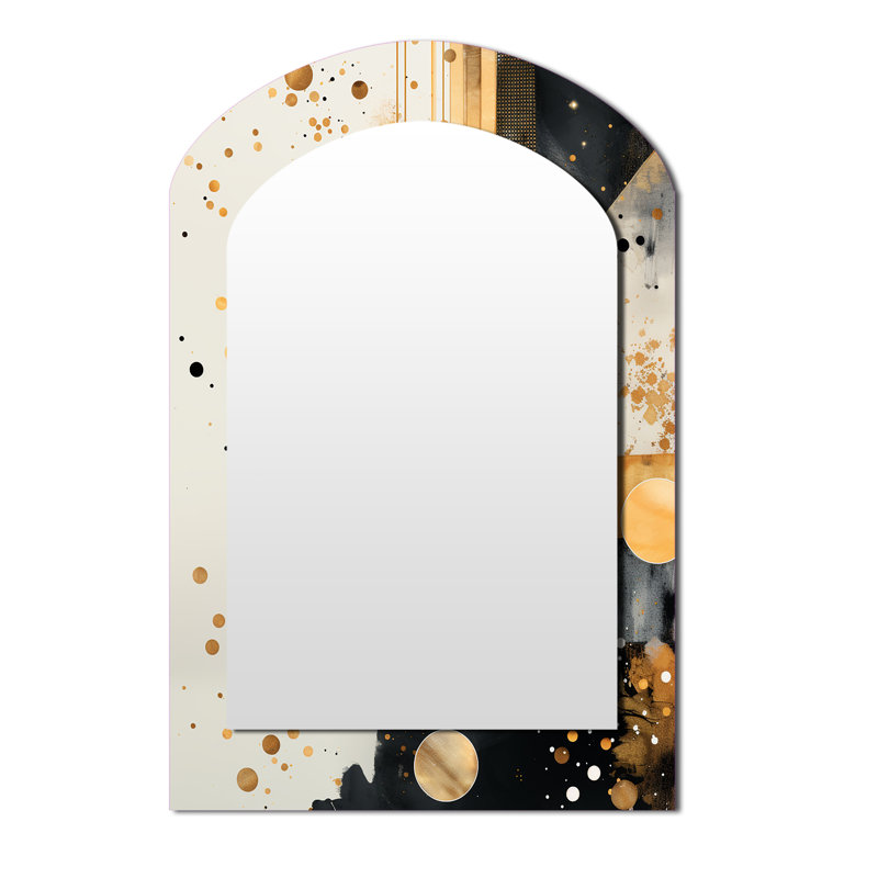 Gold and Grey Sunset Collage II - Abstract Collages Unique Shape Decorative Mirror, Modern Freeform Large Wall Mirror, Printed Metal Art