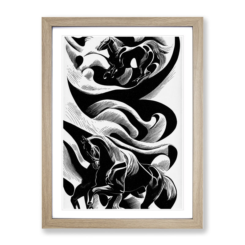 Monochrome Horse No.2 - Framed Print, 34cm H x 25cm W x 2cm D, Oak