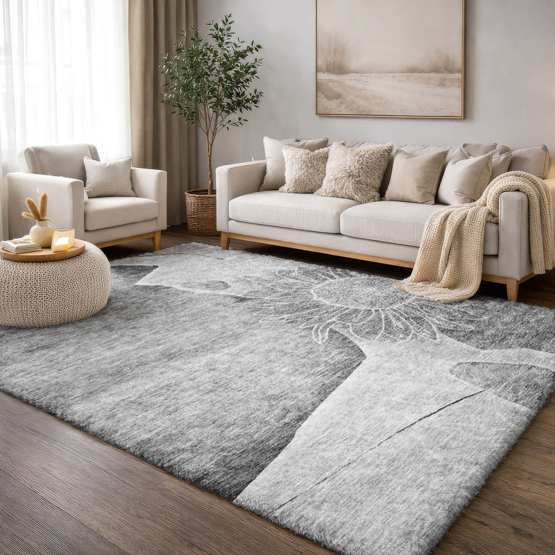 Tapis à poil long de qualité supérieure lavable à la machine ADS700, Gris, 5 pi x 7 pi 6 po