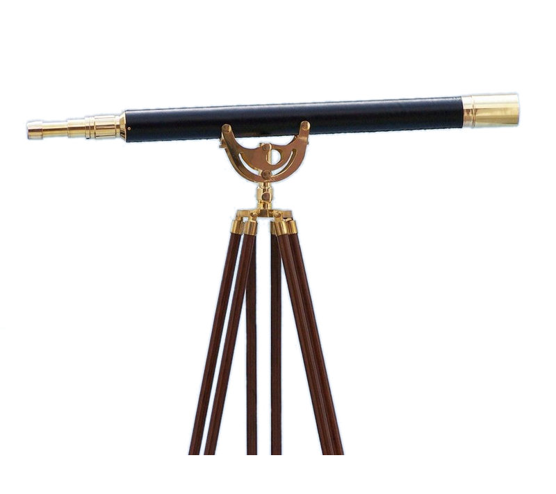 Télescope principal en cuir de plancher Violette, H 65 po x l 32,5 po x P 3 po, Laiton/ cuir noir