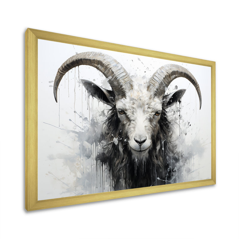 Impression sur toile, "Ram noir et blanc", H 34 po x l 44 po x P 1,5 po, Cadre doré simple