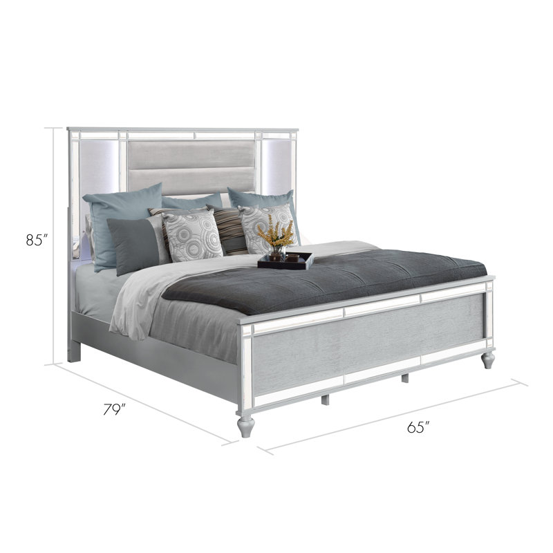 Calypso Bed with LED Lighted Headboard, King, Silver