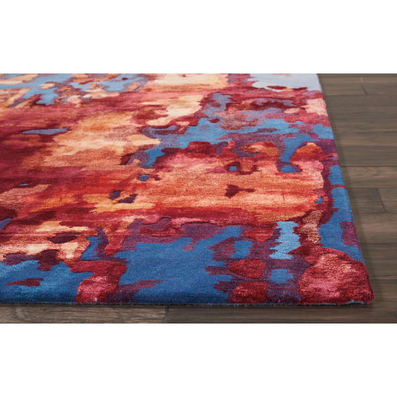 Annan Abstract Handmade Tufted Blue/Red Area Rug, Rectangle 2'3" x 3'
