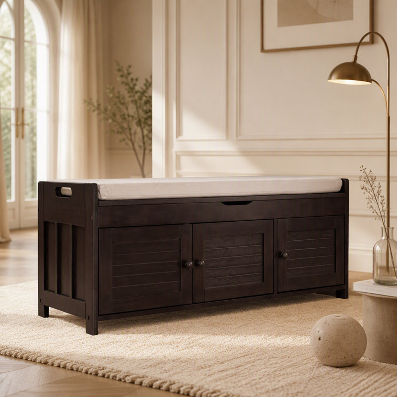 Banc de rangement avec 3 portes à volets, Brun, Brun