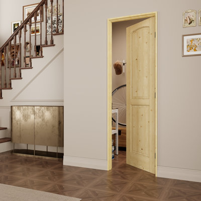 Porte intérieure en bois de pin à 2 panneaux, porte pré-suspendue en pin massif naturel Colonial, avec trousse de joint, bande d'étanchéité, charnières noires et porte à droite, sans finition et à peindre, pour garde-manger, chambre à coucher, salle de bain, placard et salon, 24 po x 80 po "