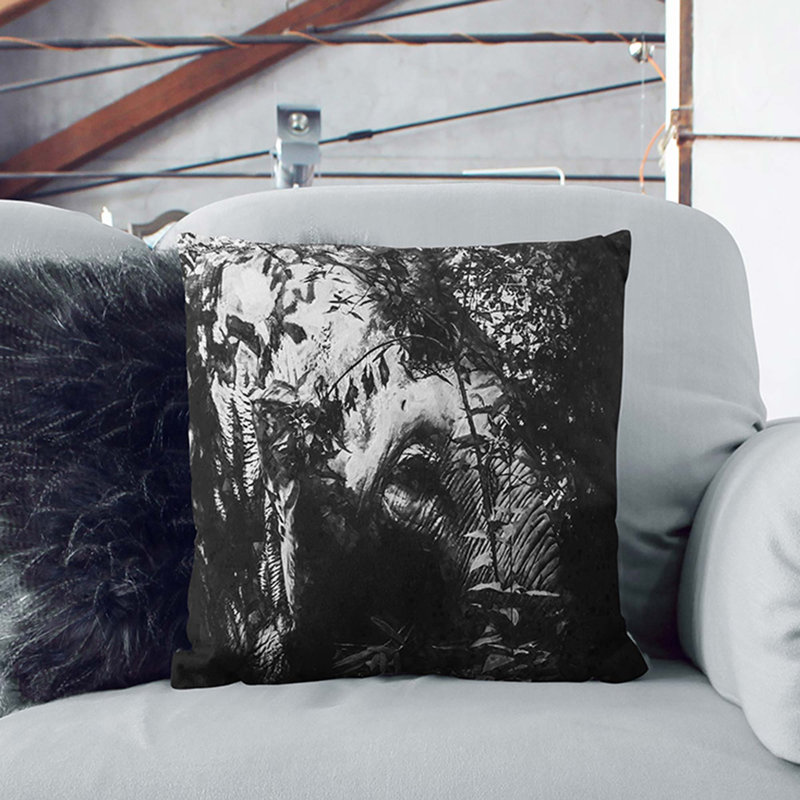 Elephant in the Trees Cushion with Filling, 40cm H x 40cm W x 15cm D, Black