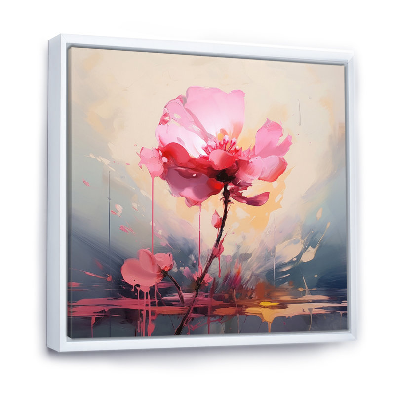 «Coral Elegance Single Pink Rose Blossoming», reproduction sur toile, H 30 po x l 30 po x P 1 po, Cadre flottant blanc