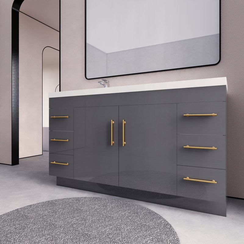 Verda 59.05'' Single Bathroom Vanity with Acrylic Top, Gray