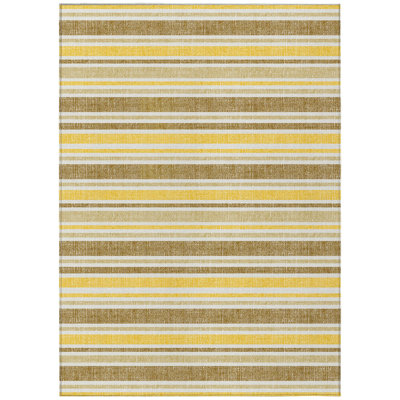 5' X 8' Brown and Orange Striped Washable Indoor Outdoor Area Rug
