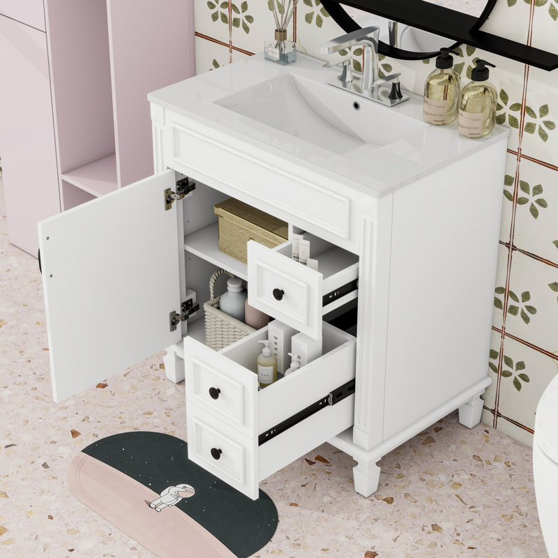 Meuble-lavabo avec 2 tiroirs et tablette réglable, White
