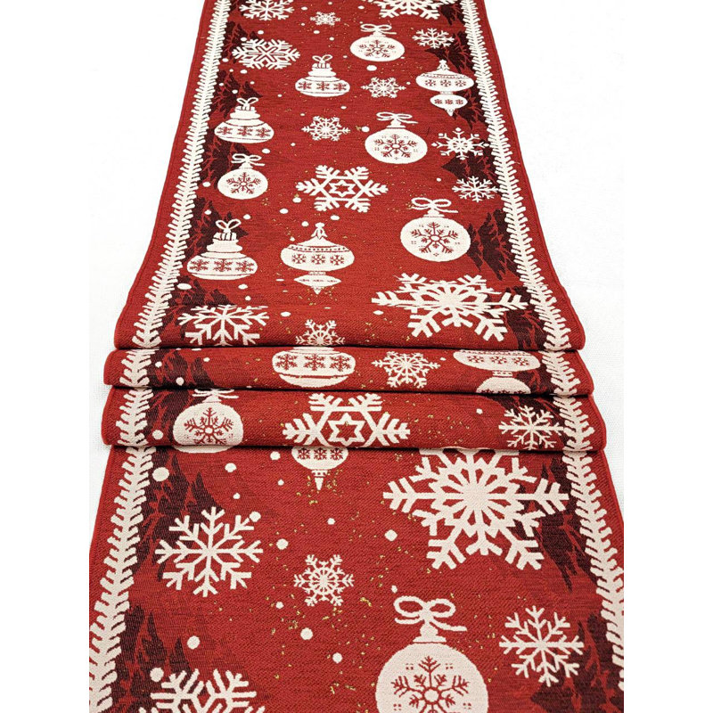Red Christmas Ornaments Table Runner F07M5-10B
