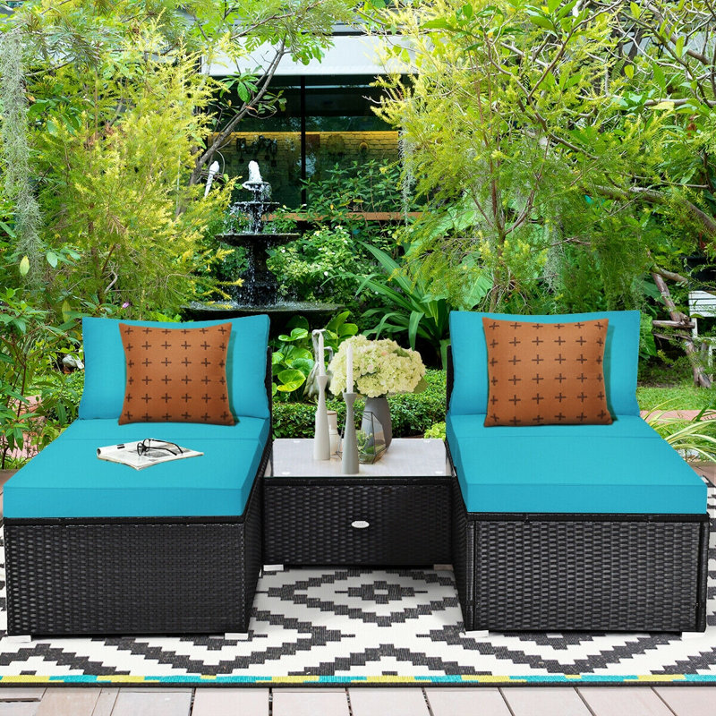 Lemington 4 - Person Patio Conversation Set with Cushions, Blue