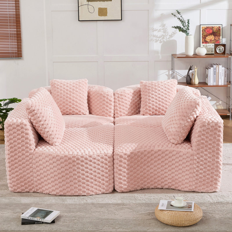 Canapé modulaire modulaire 137,8 po, Velours rose
