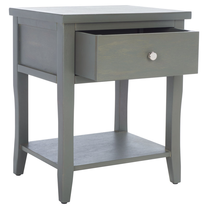 Table de bout en bois massif avec rangement Joanna, Gris français