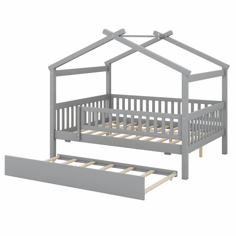 Lit en bois avec couchette, gris