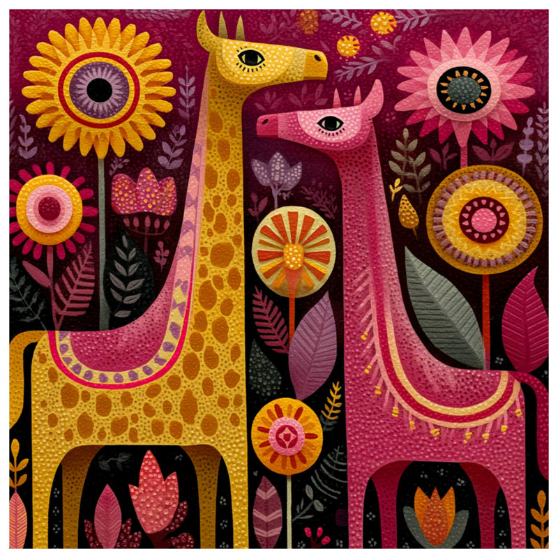 Édredon stylisé avec girafes et fleurs, Très grand lit