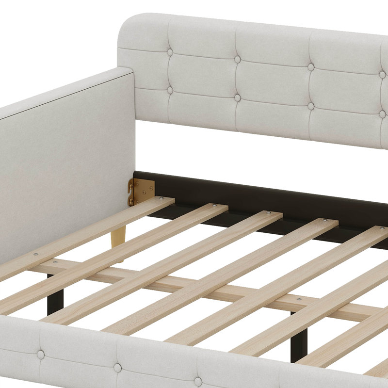 Queen Size Daybed Frame, Upholstered Linen Button Tufted Day Bed, Beige