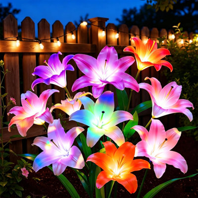 Solar Lily Flower Lights, 7 Color Changing LED Solar Garden Lights, IP65 Waterproof Outdoor Decorative Stake Lights for Yard Pathway Patio Lawn Wedding Holiday Decoration