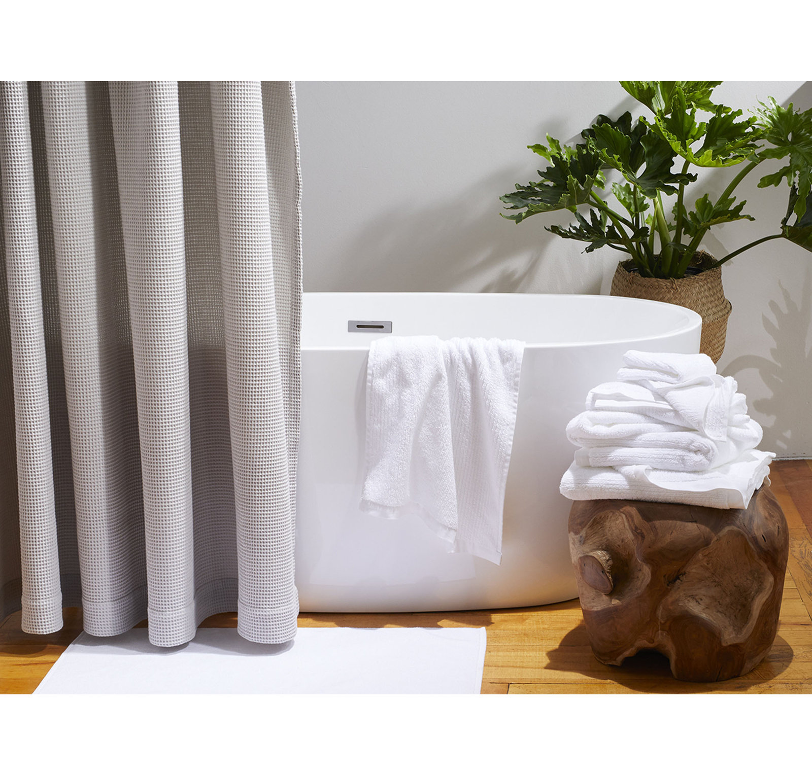 Temescal Organic 100% Cotton Plush Ribbed, Towel Set, Alpine White