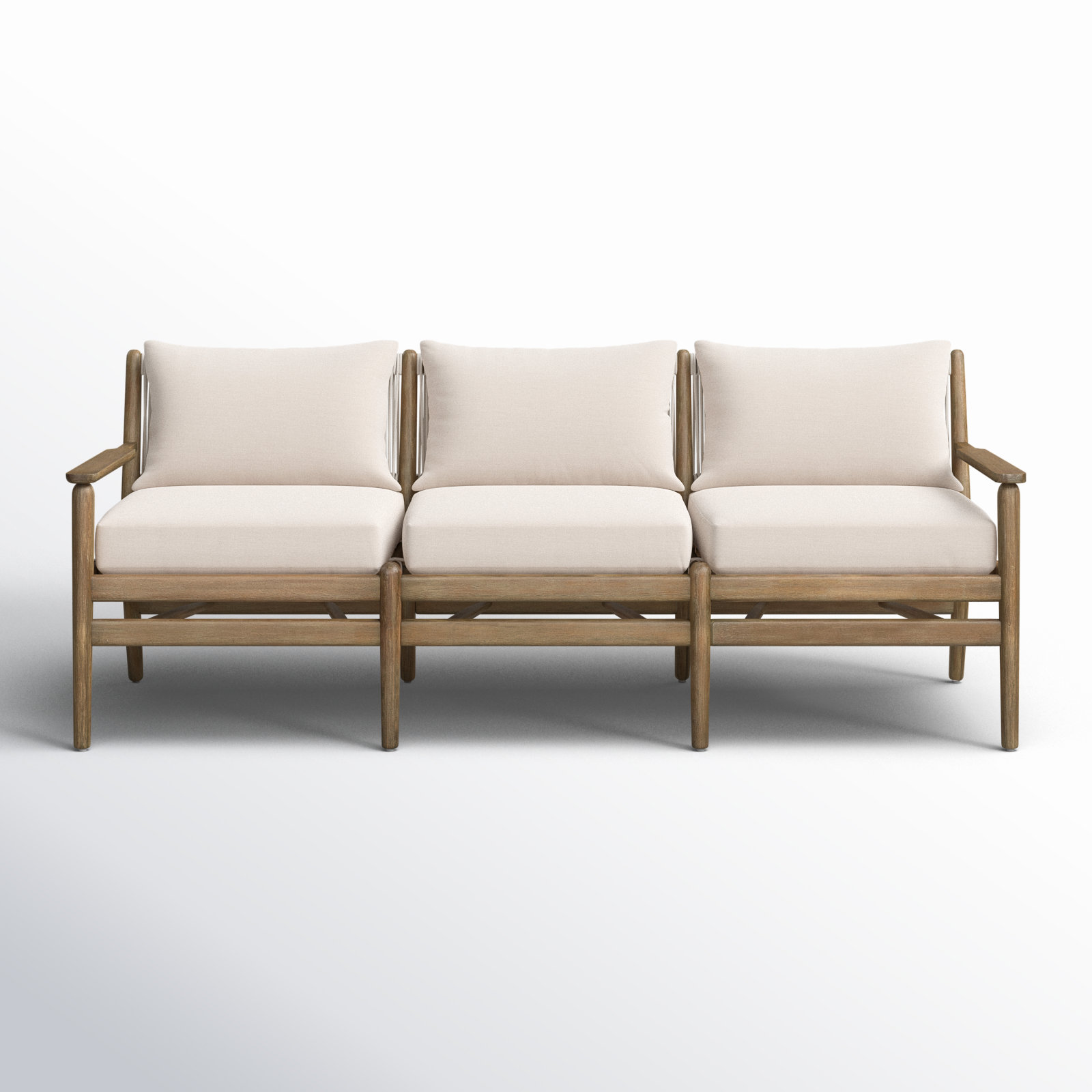 Baltzer 73" Eucalyptus Patio Sofa, Natural Eucalyptus, Lakin Oat