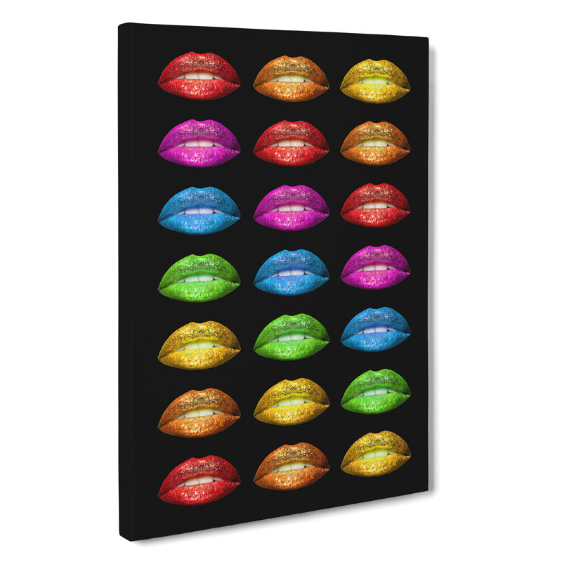 Rainbow Lips Black - Wrapped Canvas, 50cm H x 35cm W x 3cm D