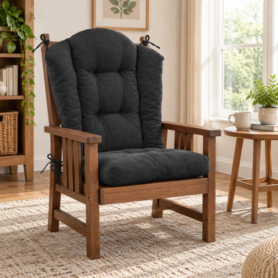 Coussins pour chaise berçante à oreilles (2 pièces), siège et dossier en chenille avec attaches sécurisées, gris foncé