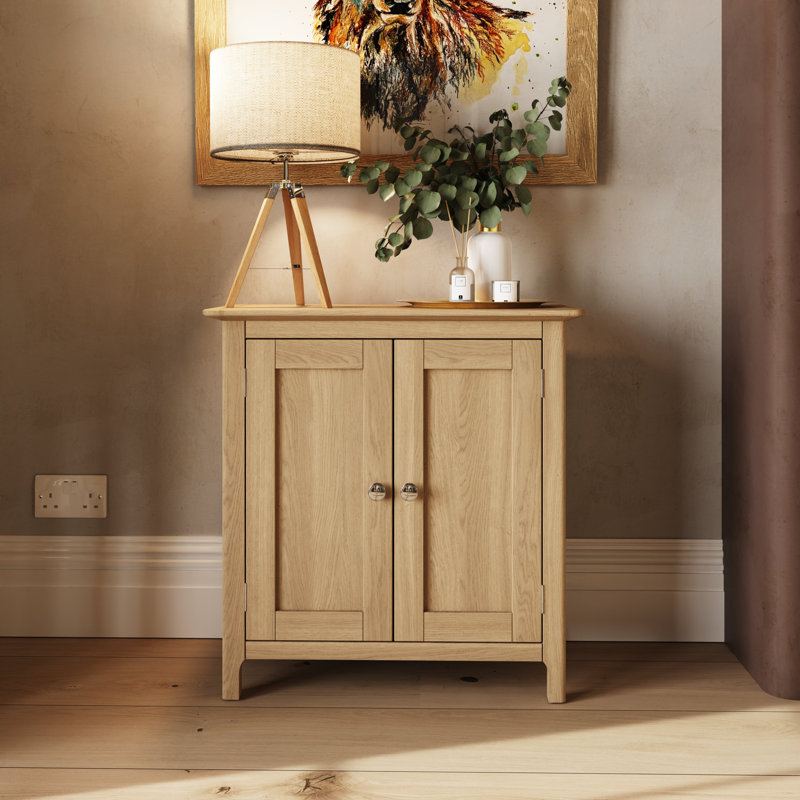 Daris 2 Door Compact Sideboard Buffet Storage Cabinet. 65cm Wide. Polished Chrome Handles., Brown