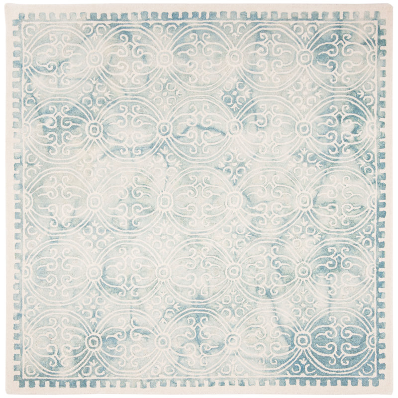 Oakton Hand Tufted Wool/Cotton/Latex Geometric Rug in Light Green/Ivory, Square 7'