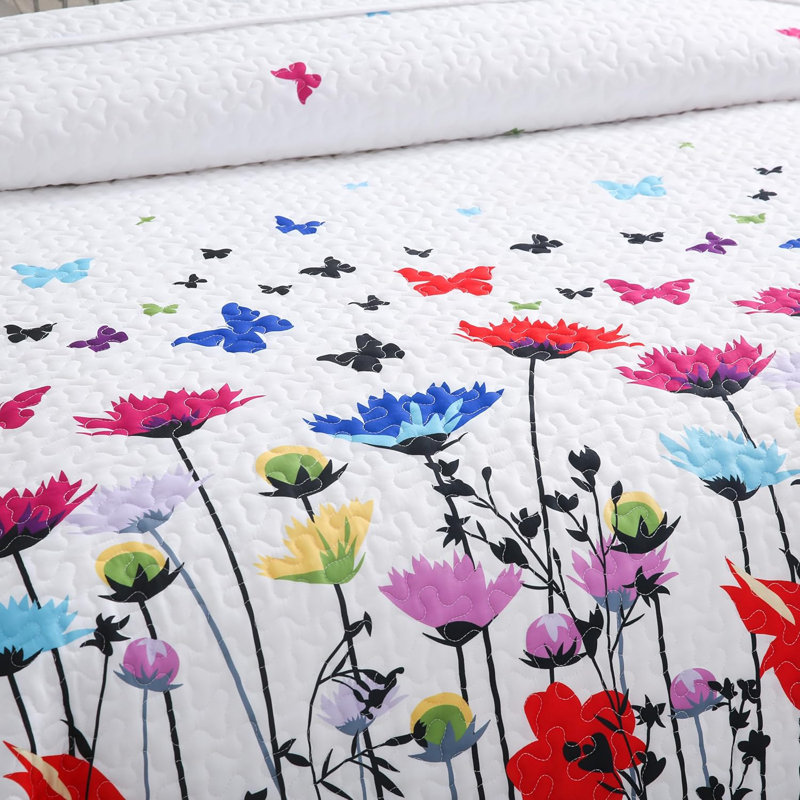 Floral Quilt Set - Lightweight Soft Floral Bedspread for Bedroom Decor, King Quilt + 2 King Shams