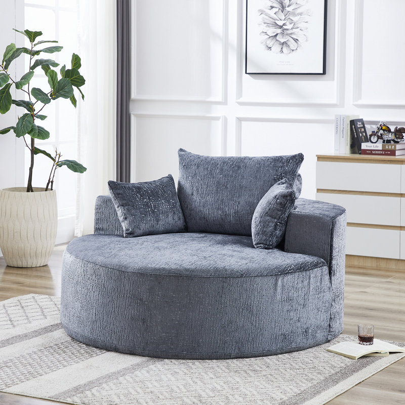 Canapé éponge Boneless, fauteuil-lit moderne moelleux, Chenille gris-bleu, 35" H x 55" W x 55" D
