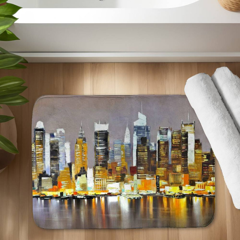 Texturized skyscrapers by night Bath Mat with Non-Slip Backing - Quick Dry Memory Foam Bathroom Rug - Absorbent - Modern Plush Spa-Style - Machine Washable
