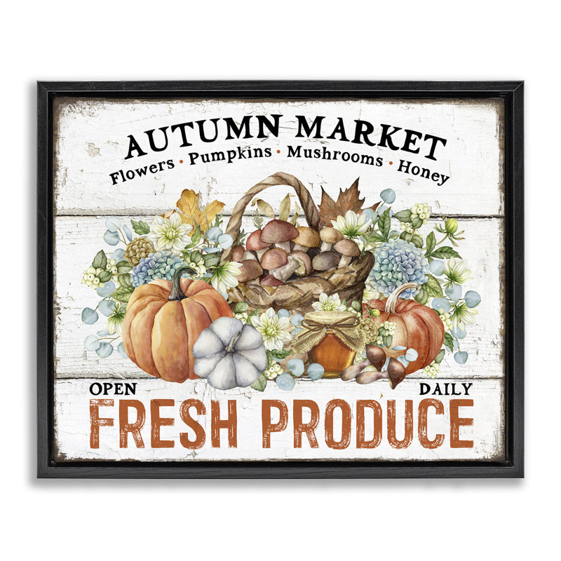 Art mural sur toile Fresh Fall Produce par Creatif Belle, Cadre flottant noir de jais, H 17 po x l 21 po