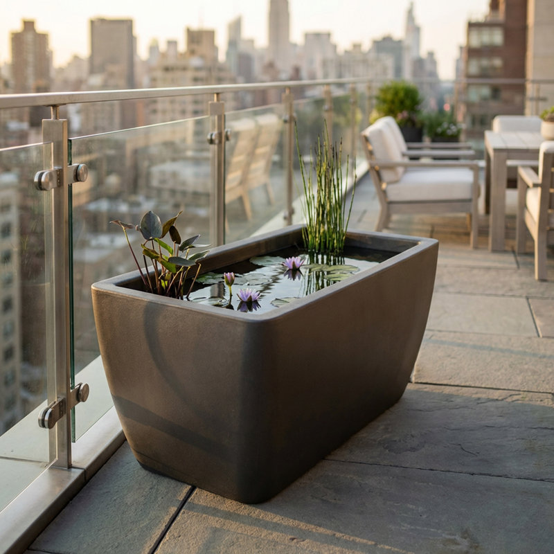 Manhattan 40" Balcony Planter & Pond – Large Outdoor Rectangular Planter Box, Brownstone