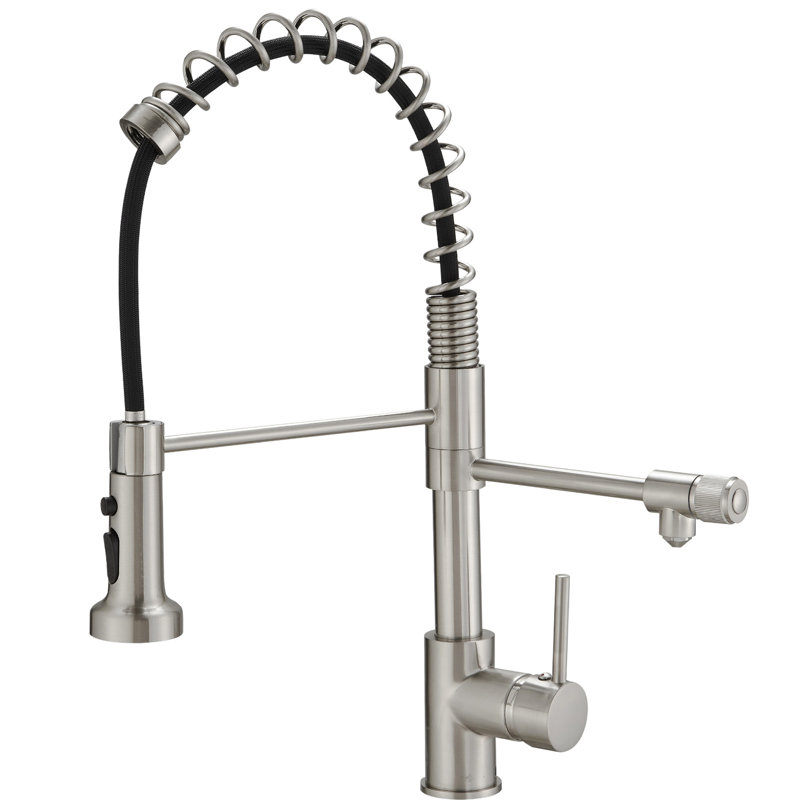 Robinet de cuisine en nickel brossé avec purificateur et sortie d'eau potable - Filtre rétractable pour éviers style contemporain dans les maisons de finition