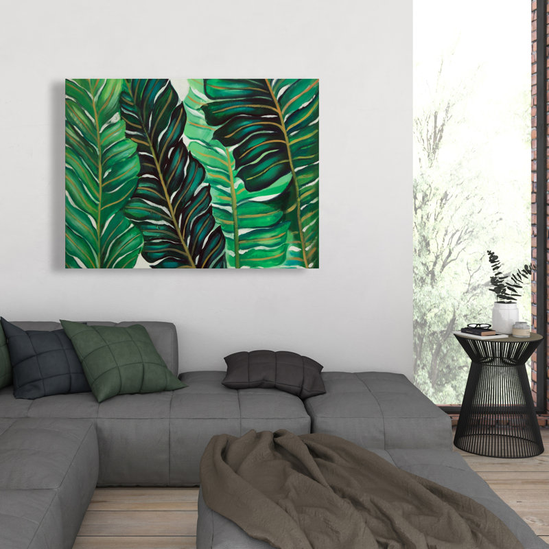 Plusieurs feuilles de plantes exotiques - décor floral vert sur toile