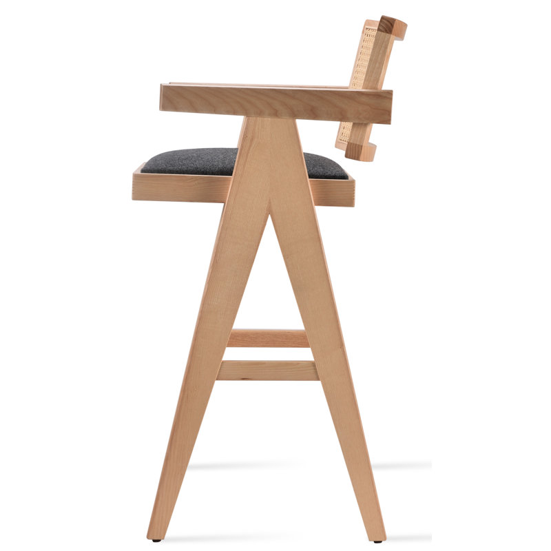 Pierre J Stool Half Wicker in Wool, Counter Stool (26" Seat Height)