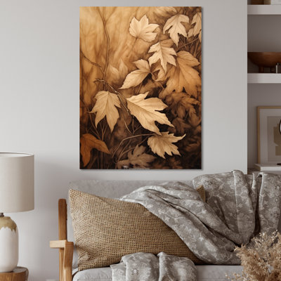 Brown Beige Leafs Harmony III - Floral Metal Wall Decor