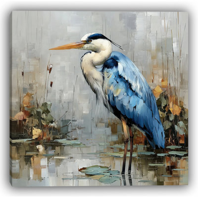 «Blue Heron Amidst Autumn Lilies», art mural sur toile tendue