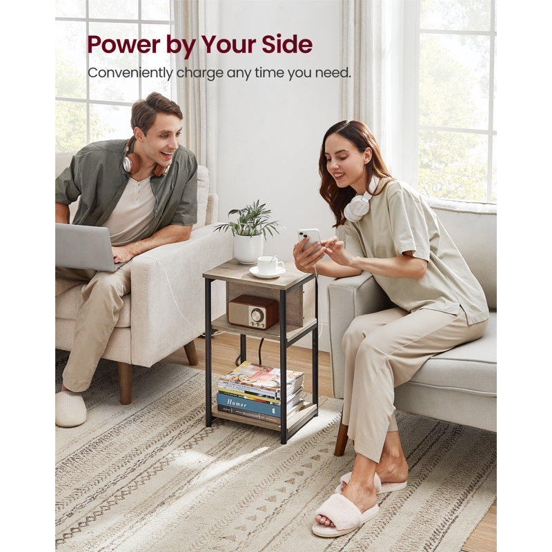 Alce End Table with Built-In Outlets, Heather Greige