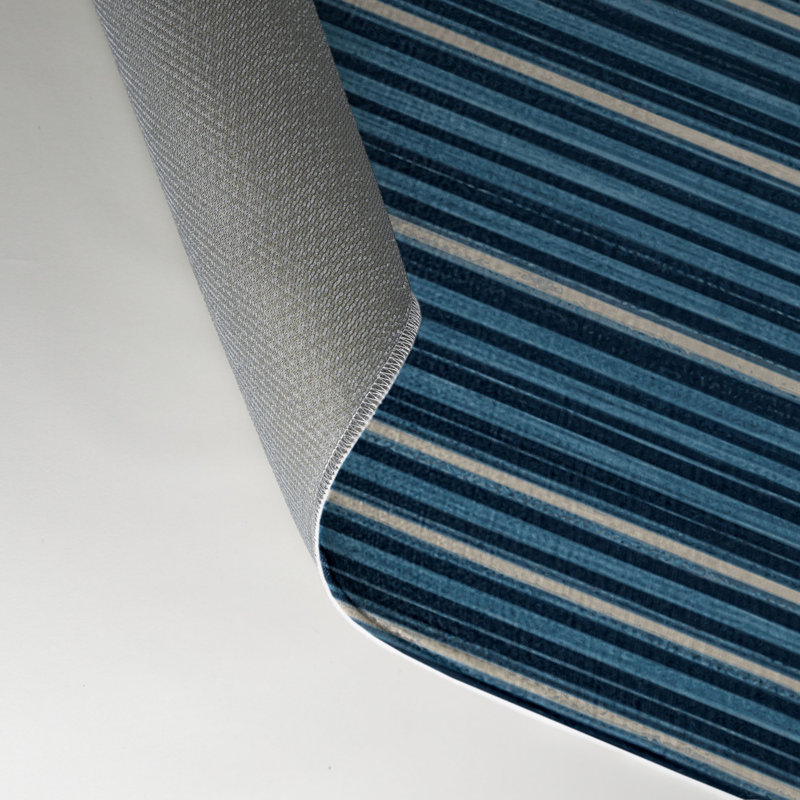 Tapis intérieur / extérieur bleu HorizontalStripes, Rectangle 5 pi x 7 pi
