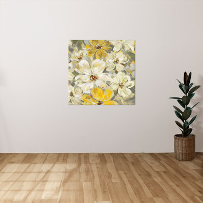 "Scattered Spring Petals Yellow Gray" by Silvia Vassileva Print on Canvas