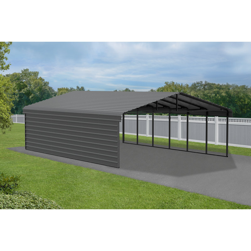 Abri d'auto en acier avec 1 ensemble de parois latérales, 20 x 29 x 7, Noir, H 9 pi 10 po x l 20 pi 3 po x P 28 pi 8 po
