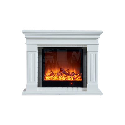 White Solid Wood Electric Fireplace