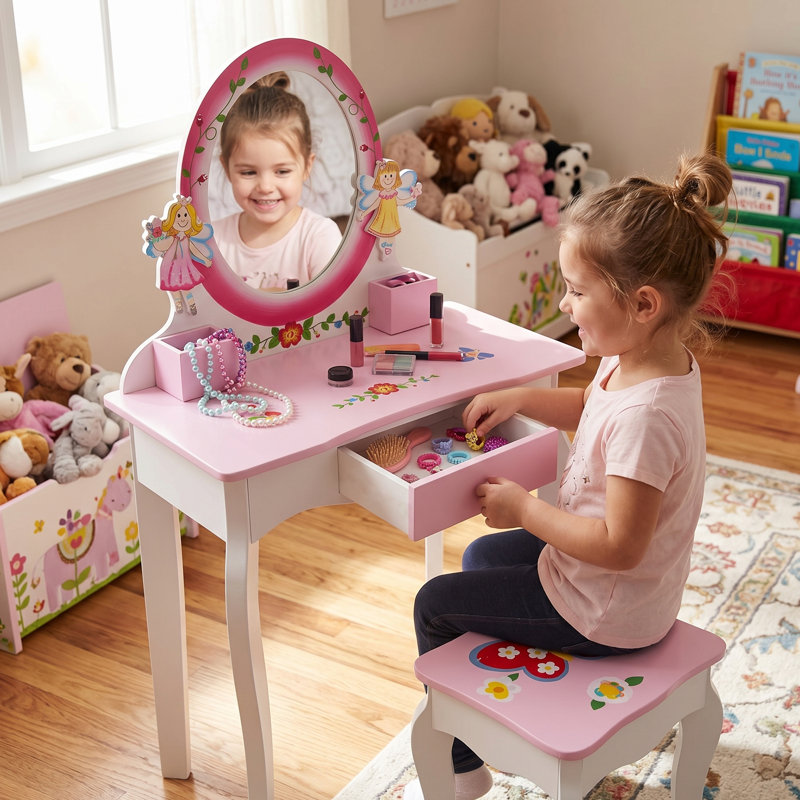 Vanity Desk Set, Makeup Table, Dresser Table Pink