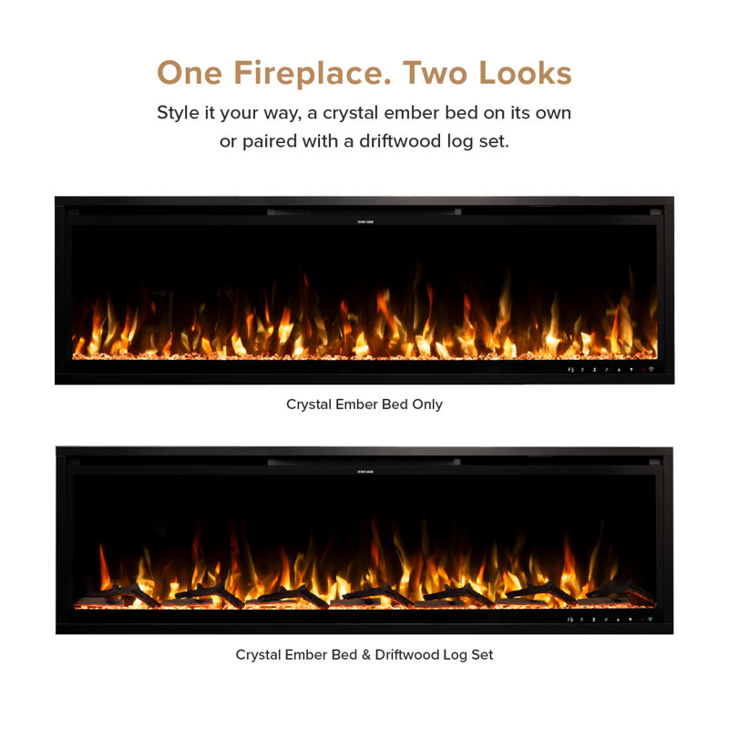 72 W Electric Smart Fireplace with Heat, 72" W