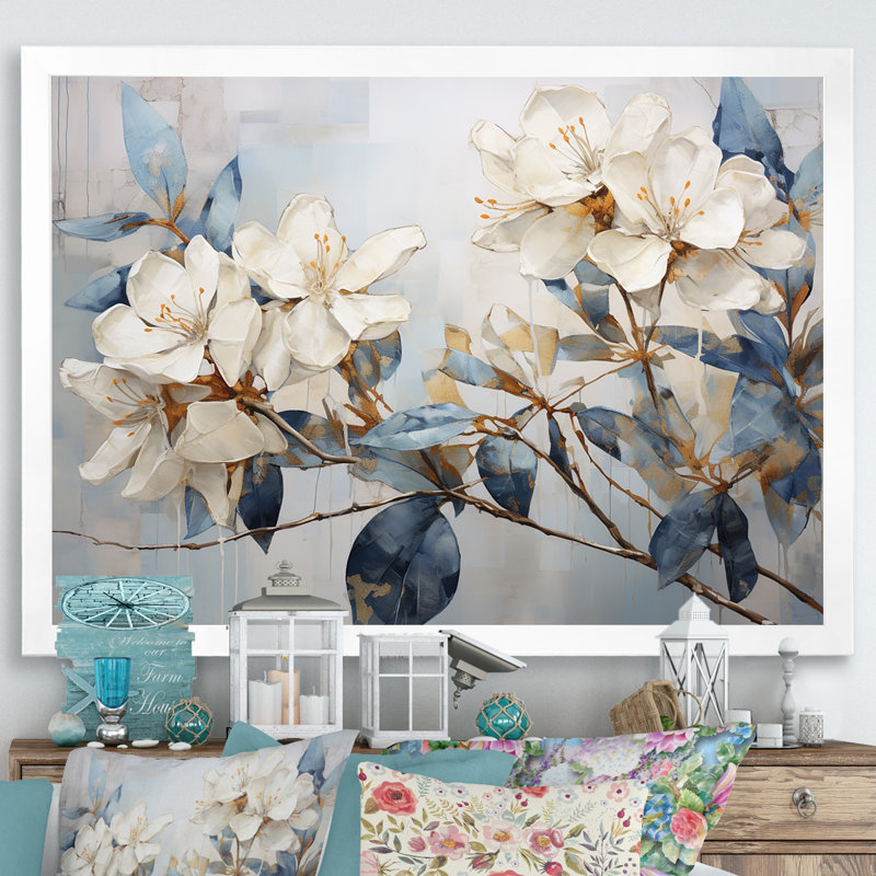" Rhododendron Graceful Minimalism ", 30" H x 40" W, Silver Picture Framed