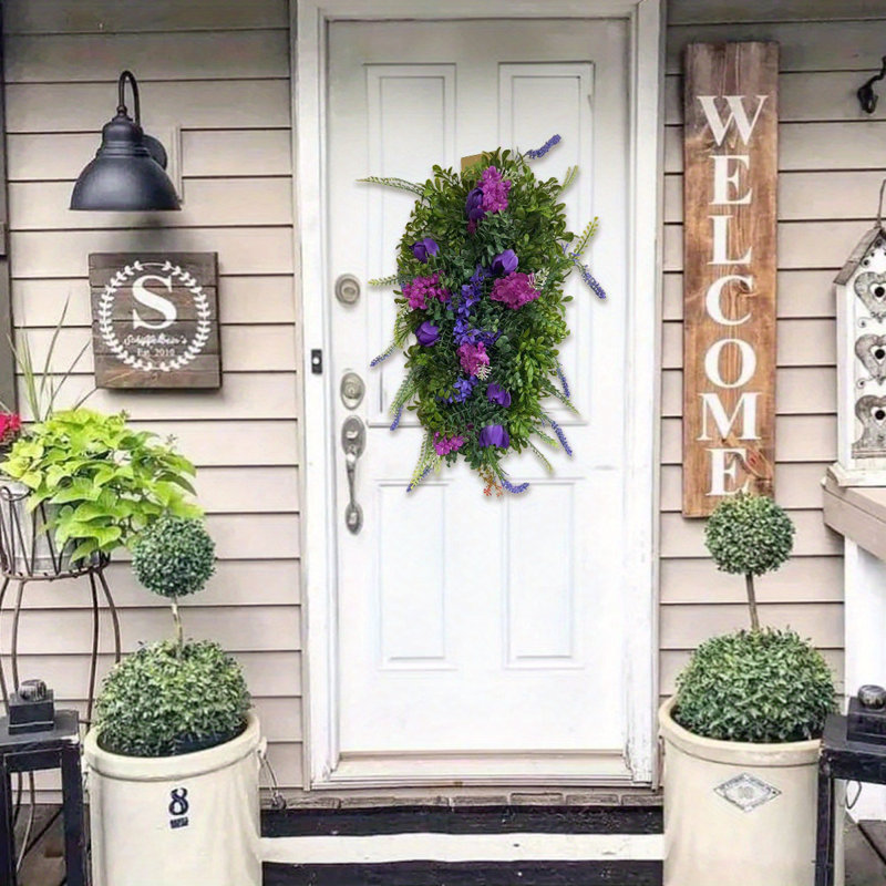Couronne de 20 pouces printemps été pour porte d'entrée, couronne de fleurs artificielle pour décoration de porte de fenêtre à la maison